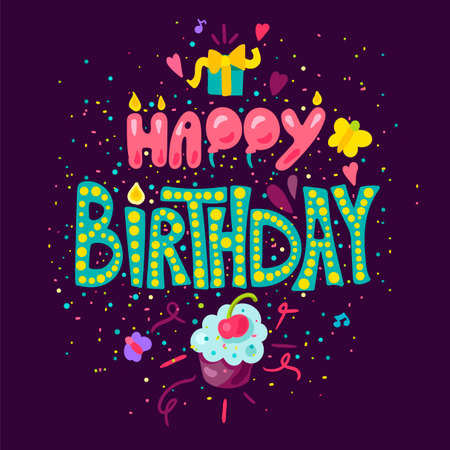happy birthday poster with cupcake celebration greeting card