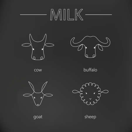 牛 ヤギ 羊 バッファローの1行のアイコンは 牛乳やチーズの異なる種類をマークします のイラスト素材 ベクタ Image 93439403