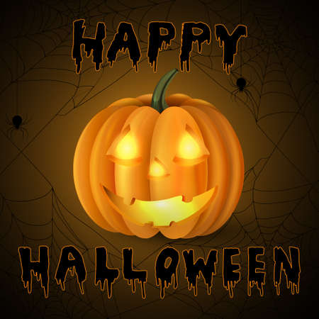 怖いジャック O ランタン ハロウィンかぼちゃキャンドル スパイダー Web 背景で内部ライトと手書きの幸せなハロウィーンのベクトル のイラスト素材 ベクタ Image 怖いジャック O ランタン ハロウィンかぼちゃキャンドル スパイダー Web 背景で内部ライトと手書きの幸せなハロウィーンのベクトル のイラスト素材 ベクタ Image