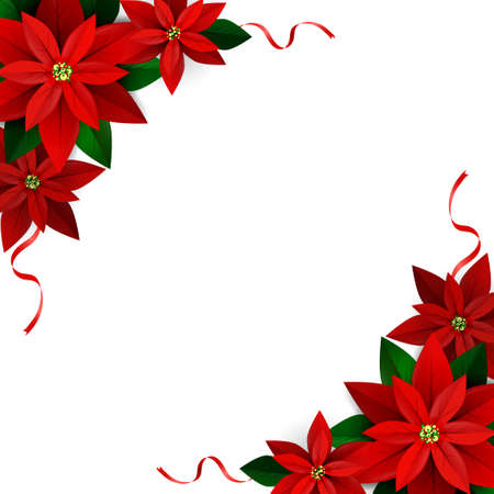 christmas decoration on white poinsettia with ribbons vector
