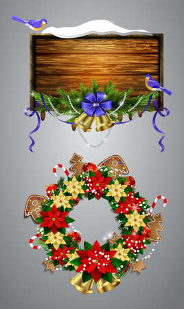 クリスマス メッセージ ボードを木製の装飾とのリアルなイラストです のイラスト素材 ベクタ Image