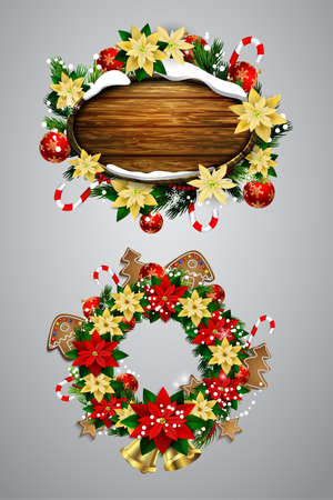 クリスマス メッセージ ボードを木製の装飾とのリアルなイラストです のイラスト素材 ベクタ Image