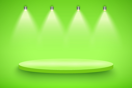 light box with green presentation circle platform on light backdrop green presentation background