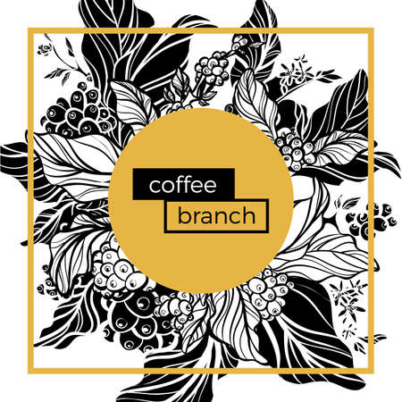 おしゃれなテンプレートです 葉 花 自然のコーヒー豆とコーヒーの枝します デザイン 黒と白 ゴールド のイラスト素材 ベクタ Image おしゃれなテンプレートです 葉 花 自然のコーヒー豆とコーヒーの枝します デザイン 黒と白 ゴールド のイラスト素材 ベクタ Image