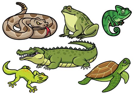 Set bundle character of cartoon reptile Stock Photo