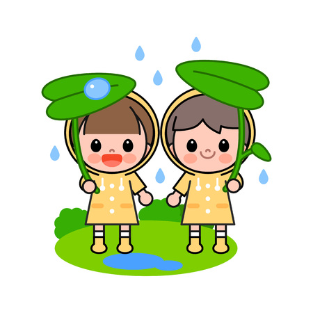 雨の日にレインコートを着た子供たち ベクトルイラスト のイラスト素材 ベクタ Image 雨の日にレインコートを着た子供たち ベクトルイラスト のイラスト素材 ベクタ Image