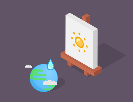 Isometric easel vector illustration: global warming Illustration