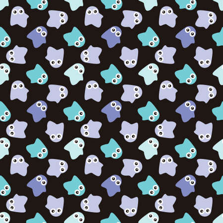 Patrón de colores sin fisuras. Fondo de pantalla abstracto de halloween. Fondo de vector con fantasmas felices