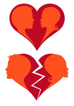 Man and woman in love and broken heart