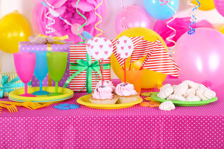 Festive Table Setting For Birthday On Celebratory Decorations Stock ... Festive Table Setting For Birthday On Celebratory Decorations Stock ...