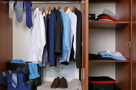 Many Man S Clothes In Wardrobe Closeup Stock Photo Picture And
