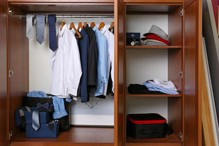 Many Man S Clothes In Wardrobe Closeup Stock Photo Picture And