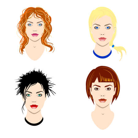女性の髪型や外観の種類のセットのイラスト素材 ベクタ Image