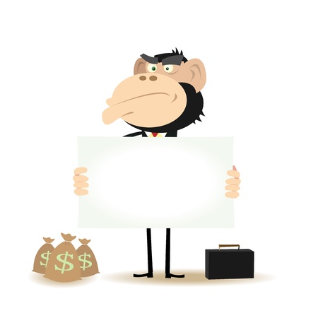 Bag of gold coins: Illustration of a Funny Gorilla Businessman asking for money