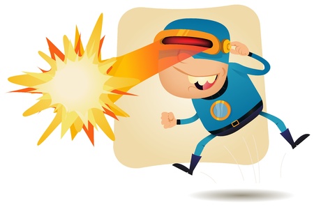 Illustration of a funny cartoon superhero character using his super power, laser blast from the eyes Illustration