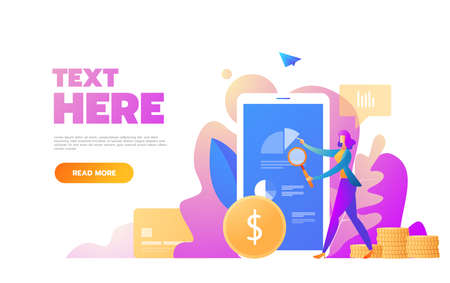 Data analysis and analytics concept digital report analytic application in smartphone vector illustration in cartoon style