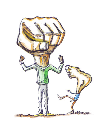 手描きベクトル イラストや図面の男性と奇妙なヘッドを持つ少年のイラスト素材 ベクタ Image