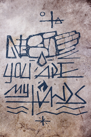 手描きイラストや十字架やフレーズでイエス キリストの図面 私の手を の写真素材 画像素材 Image