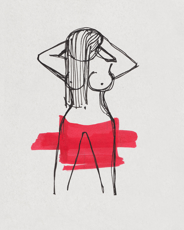 手描きのイラストや水彩画のインクの胎児の位置で裸の女性の描画 の写真素材 画像素材 Image