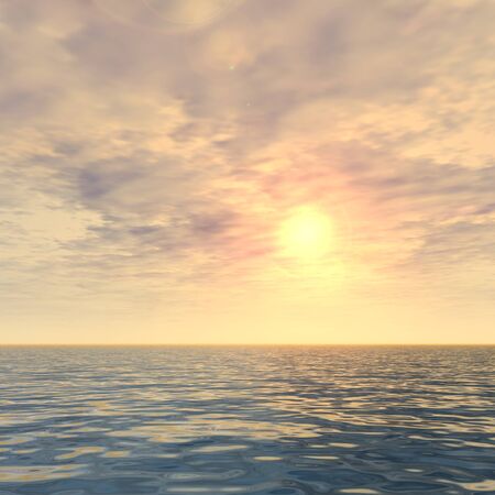 3 D 概念の夕日や日の出背景太陽が水平線と海または海の近くにあります の写真素材 画像素材 Image