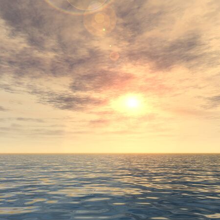 3 D 概念の夕日や日の出背景太陽が水平線と海または海の近くにあります の写真素材 画像素材 Image