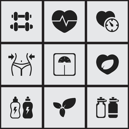set of 9 editable lifestyle icons includes symbols such as leaf weight and measurment