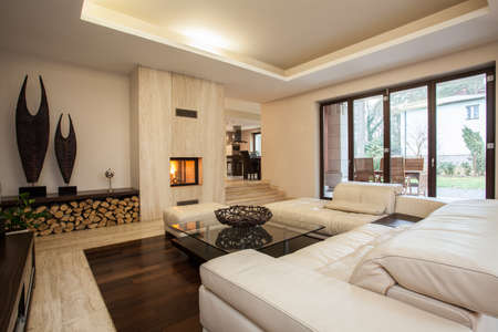 Mediteran interior with big windows and ocean view royalty free ... Modern nappalik képekben