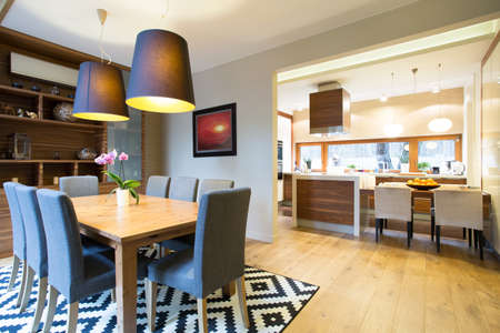 Kitchen and dining room in modern design interior stock photo ...