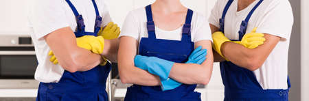 Group of cleaners standing with their arms folded
