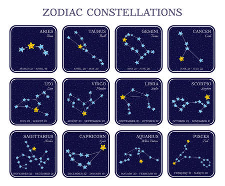 黄道星座のセットです かわいい漫画スタイルのベクトル図です 黄道帯の記号名と日付が丸いエンブレムのイラスト素材 ベクタ Image 黄道星座のセットです かわいい漫画スタイルのベクトル図です 黄道帯の記号名と日付が丸いエンブレムのイラスト素材 ベクタ Image