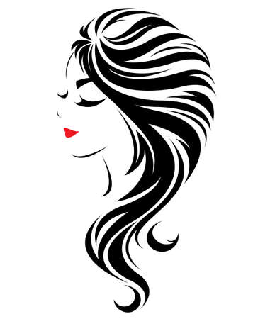 Illustration of women long hair style icon, logo women face on white background, vector