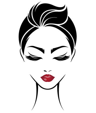 クールな女性短い髪のスタイルのアイコン 白地ロゴ女性の顔のイラスト ベクトルします のイラスト素材 ベクタ Image