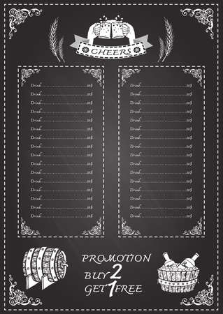 ビールのメニュー ドリンク メニュー黒板テンプレート デザインのイラスト素材 ベクタ Image