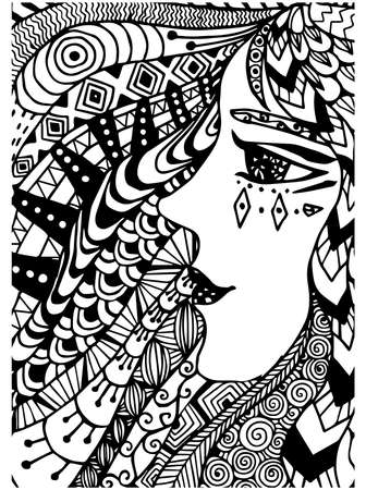 Pattern For Coloring Book Ethnicwoman Retro Doodle Tribal Design Element