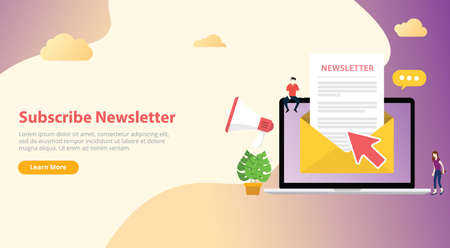 Subscribe newsletter concept with team working together with open envelope