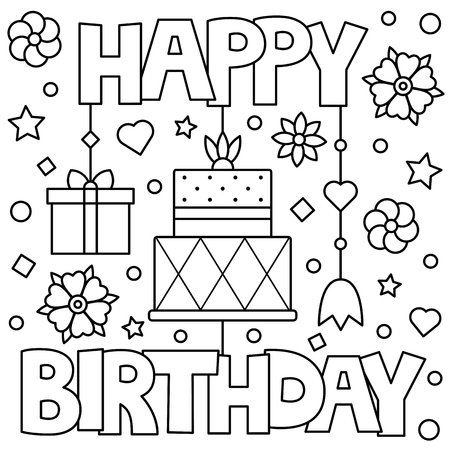 お誕生日おめでとう 着色ページ 白黒ベクトルイラストのイラスト素材 ベクタ Image