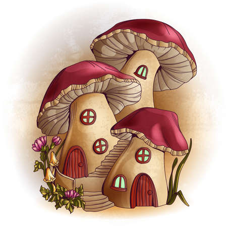 キノコの家のおとぎ話イラスト のイラスト素材 ベクタ Image
