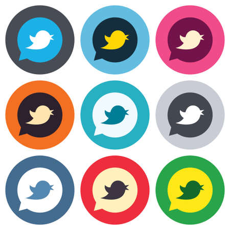 鳥アイコン ソーシャル メディアの標識です 短いメッセージ Twitter のつぶやきのシンボル 吹き出し 丸いカラフルな 11 ボタン ベクトルのイラスト素材 ベクタ Image