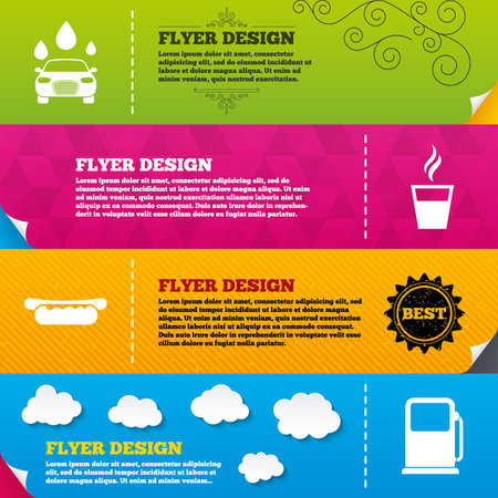 チラシ パンフレット デザイン ガソリンまたはガソリン スタンド サービス アイコン 自動化された洗車の兆候 ホットドッグのサンドイッチとホット コーヒー カップのシンボル フレームのデザイン テンプレート ベクトルのイラスト素材 ベクタ Image チラシ パンフレット デザイン ガソリンまたはガソリン スタンド サービス アイコン 自動化された洗車の兆候 ホットドッグのサンドイッチとホット コーヒー カップのシンボル フレームのデザイン テンプレート ベクトルのイラスト素材 ベクタ Image