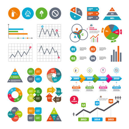data pie chart and graphs fire flame icons prohibition stop stop charts