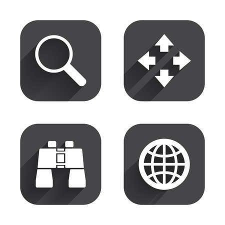 拡大鏡のガラスとグローブのアイコンを検索します フルスクリーンの矢印と両眼検索符号します フラット アイコンで黄色の星のラベル ベクトルのイラスト素材 ベクタ Image