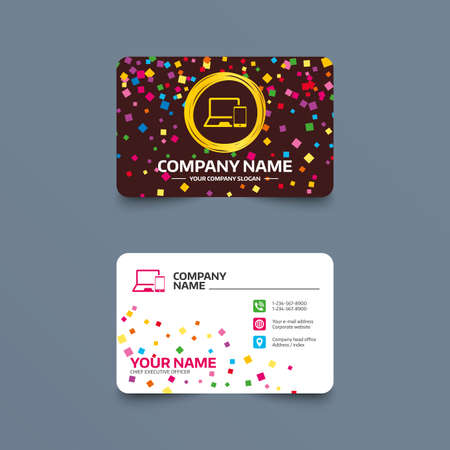 business card template with confetti pieces mobile devices sign