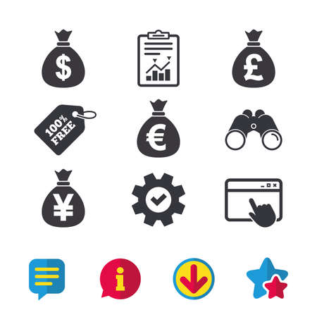 money icons for windows Piggy bank icons. Dollar, euro and pound moneybox signs. Cash.