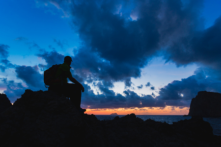 Hiker or runner silhouette backpacker, man looking at inspirational ... Looking for inspirational images