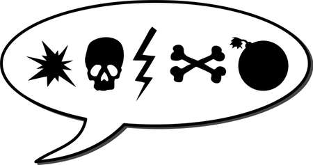 Expletive in speech bubble, vector illustration symbol, symbol swearword like skull, bomb and bones