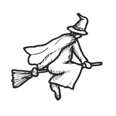 hand drawn doodle halloween witch black pen objects drawing