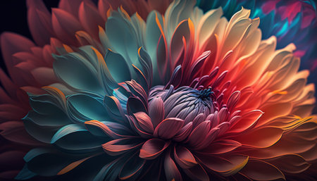 Macro closeup of dahlia flower, digital artwork for creative graphic design. generative ai
