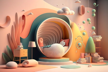 Generative ai of abstract composition with geometric shapes. minimalist scene with pastel colors.