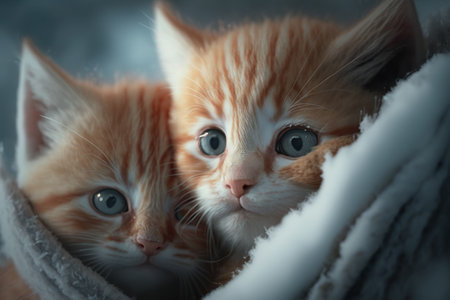 Cute little kittens lying on the bed. selective focus. generative ai