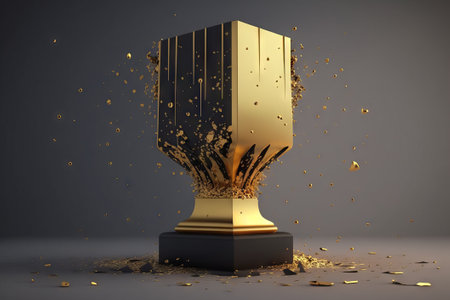 Generative ai rendering of golden trophy pedestal with splashes of gold